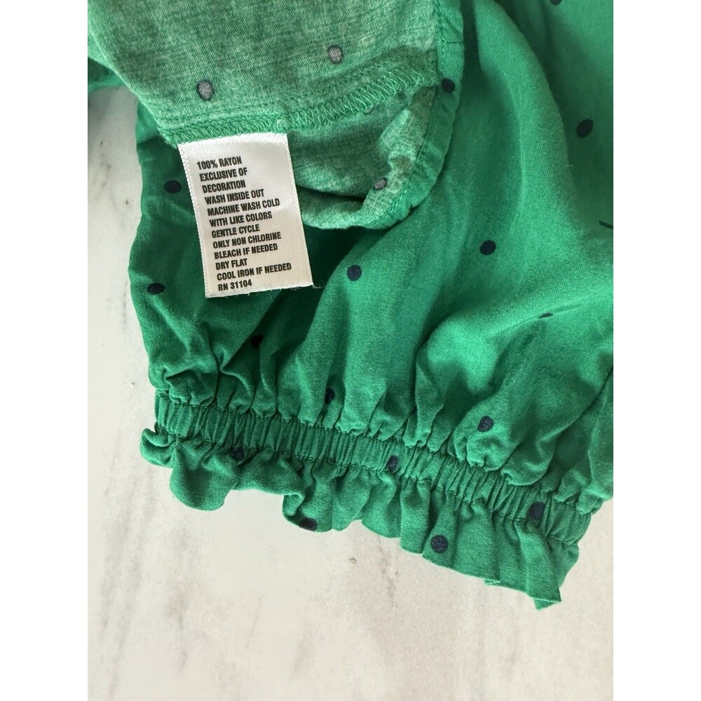 Crown And Ivy Top Green Puffy Sleeve Tassel tie Peasant Top XL Polka Dot - Picture 4 of 8